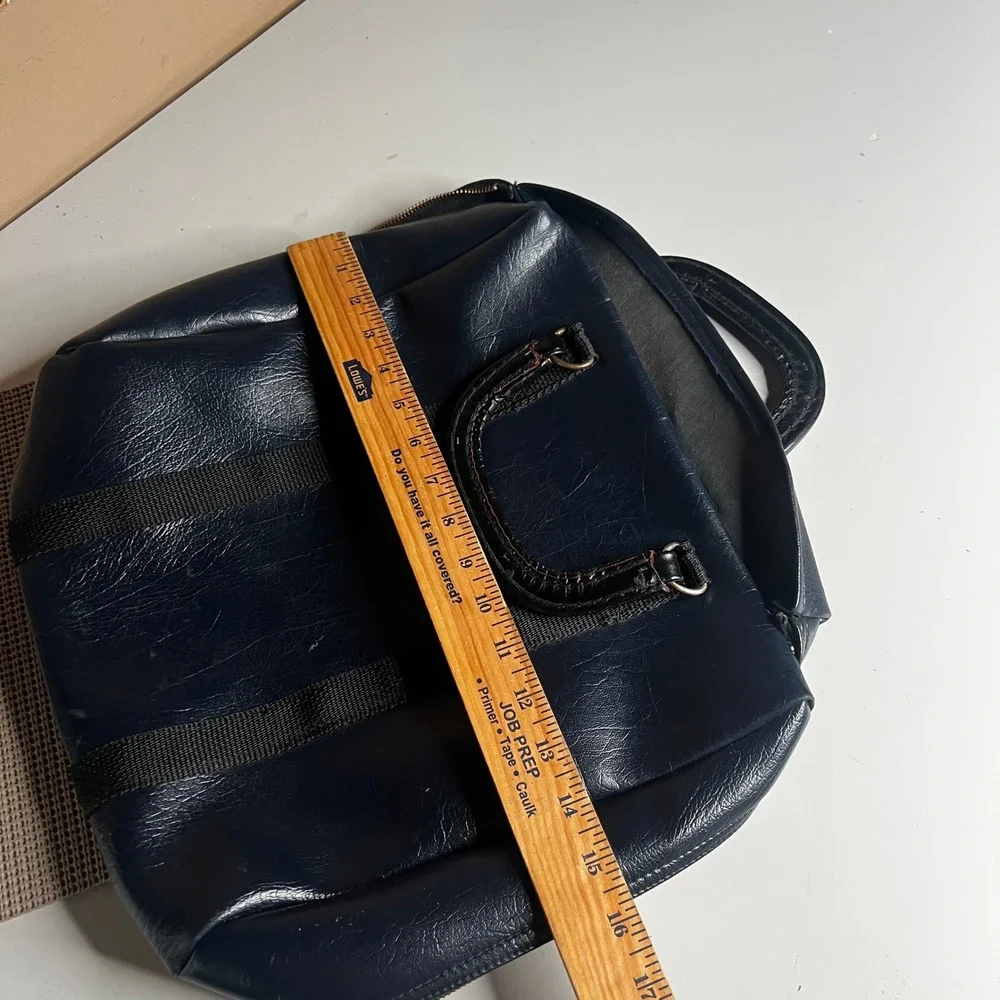 Vintage 70s Navy Blue Faux Leather Briefcase Zippered Document Bag Laptop Case